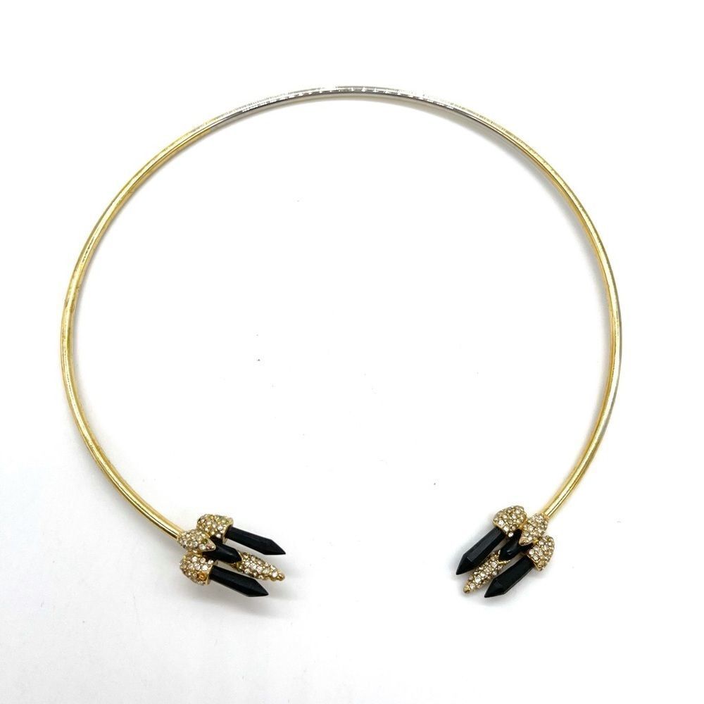Spike Chocker Necklace w/ Faux Onyx & Rhinestones